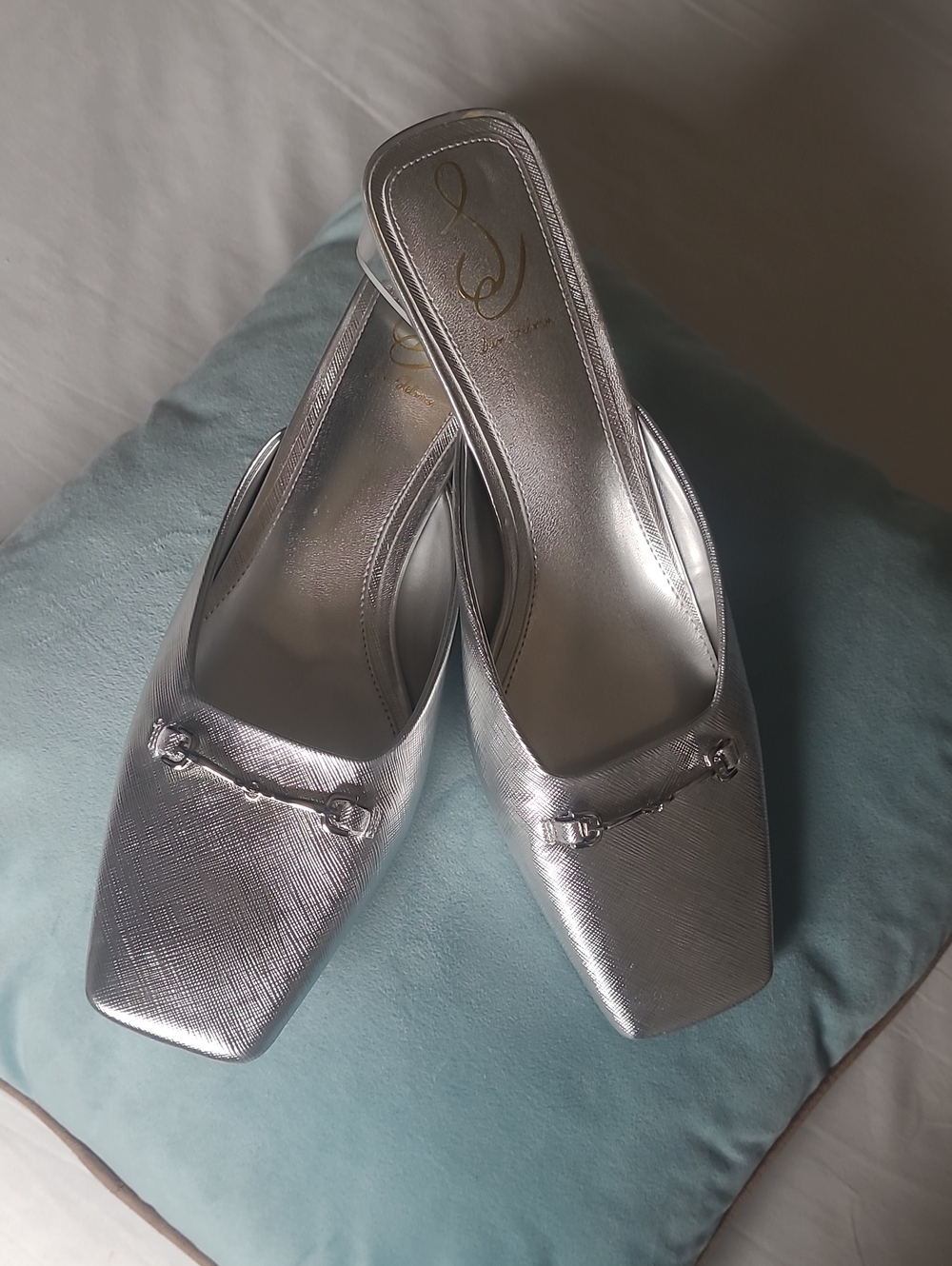 Sam Edelman Metallic Silver Square-Toe Mule. Sz. 11. Like New Glam.